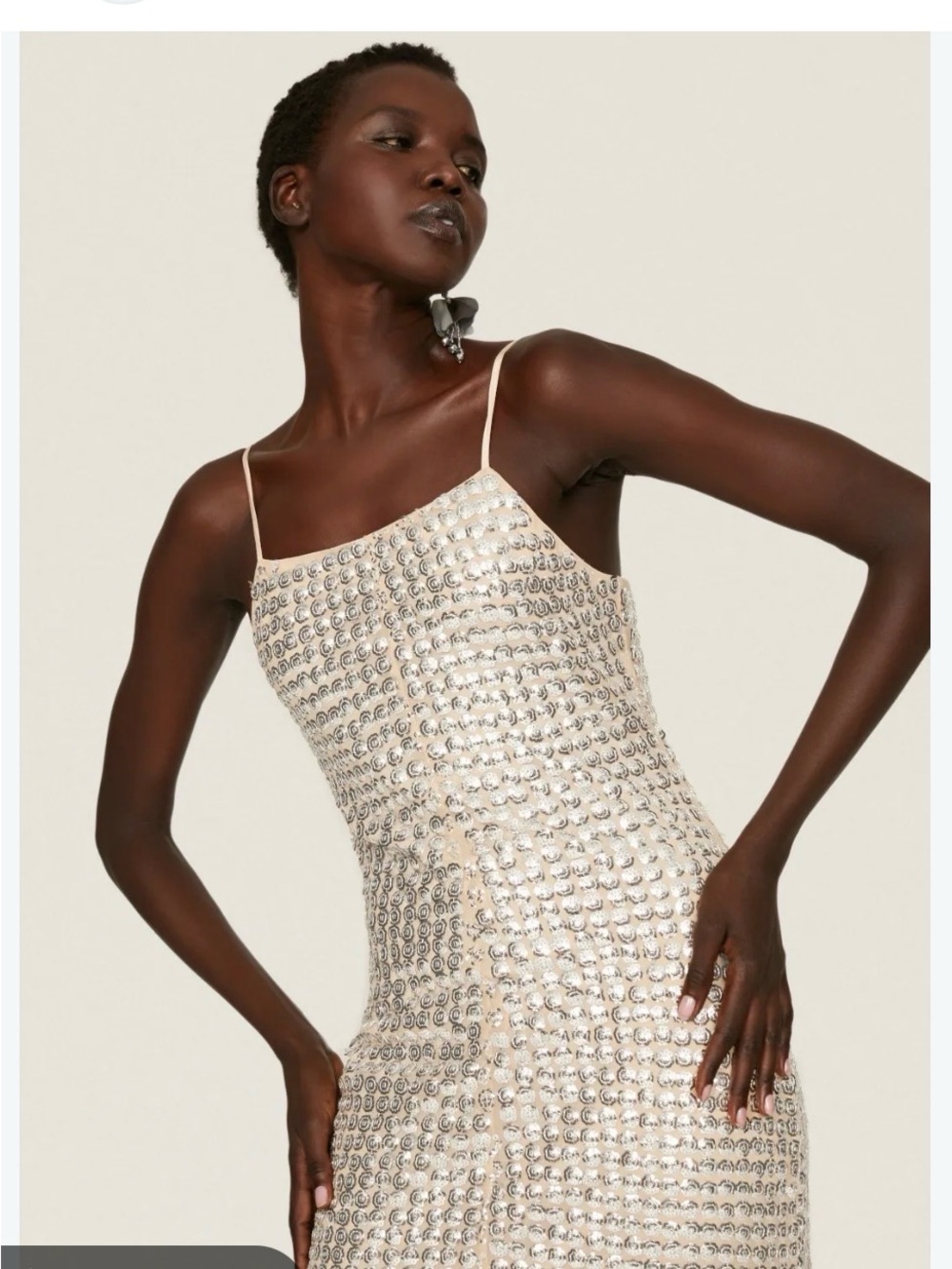 RHODE Silver Sequin Midi Slip Dress